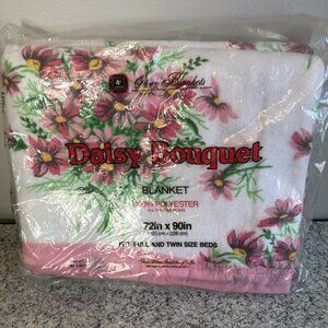 Vintage Owen Daisy Bouquet Blanket Pink Floral 72x90 Twin Full